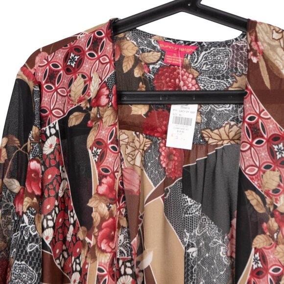 Sunny Leigh Kimono Cardigan XL Women NEW Floral Patchwork Open Front Lightweight - Picture 2 of 5